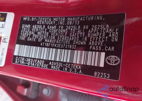 2014 Toyota Camry L from USA, damaged, VIN 4T1BF1FK3EU731832
